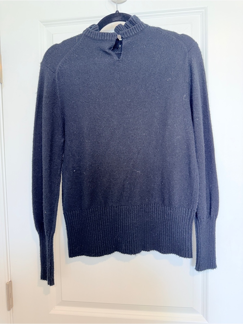 J.Crew Black Wool Blend Long-Sleeve Ruffle Neck Sweater - Picture 3 of 6